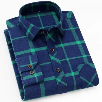 New Fashion Plaid Shirt Long Sleeve Shirt for Men-Green / 2 XL