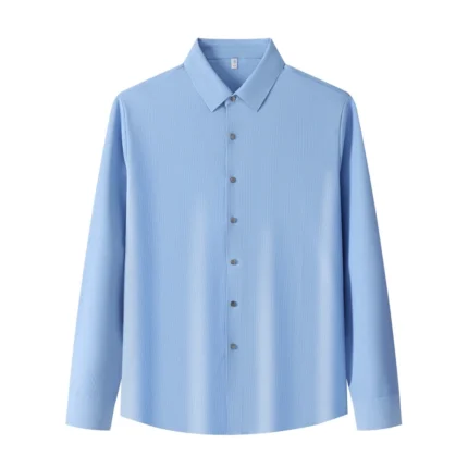 Lightweight Men's Long Sleeve Shirt with Ribbed Texture Autumn Versatile Wrinkle-Resistant ODM Supply-Blue / M