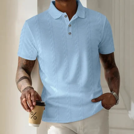 New Summer Men's Fashion Loose Fit Casual Polo Shirts-Blue / L