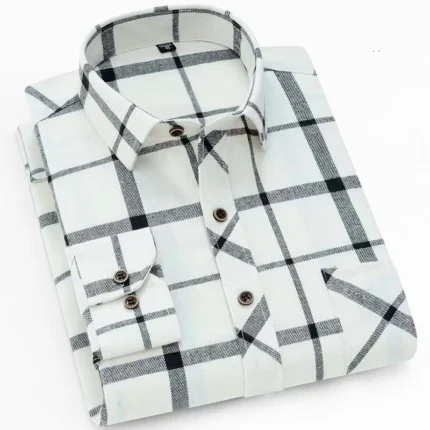 New Fashion Plaid Shirt Long Sleeve Shirt for Men-White / 4 XL