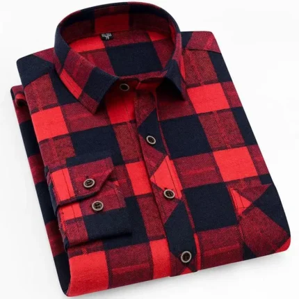 New Fashion Plaid Shirt Long Sleeve Shirt for Men-Red / 4 XL