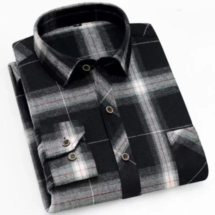 New Fashion Plaid Shirt Long Sleeve Shirt for Men-Black / XL