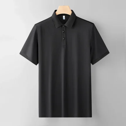 Embroidery Printing Logo Plain Polyester Quick Drying Breathable Sport Men Uniforms Work Polo Shirt-Black / S