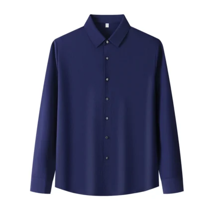 Lightweight Men's Long Sleeve Shirt with Ribbed Texture Autumn Versatile Wrinkle-Resistant ODM Supply-Dark Blue / M